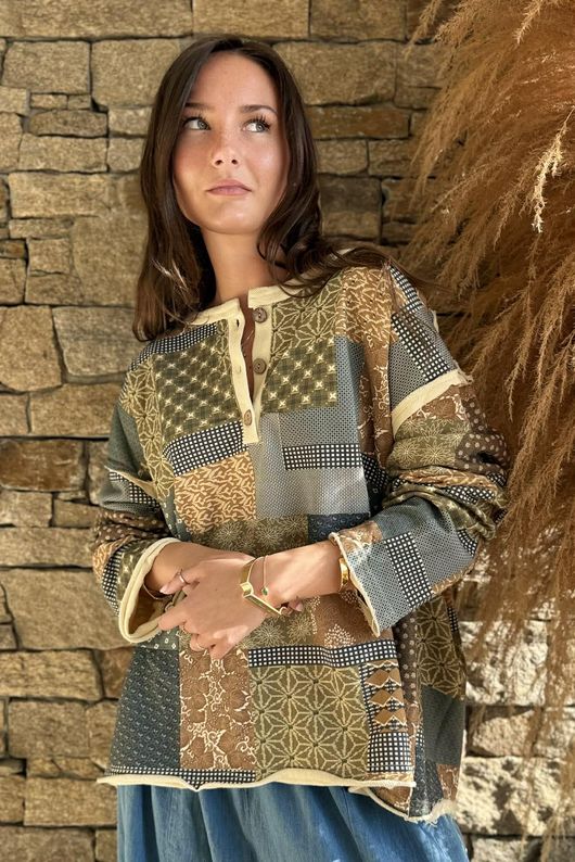 Hippie Shake Patchwork Sweatshirt Stone 